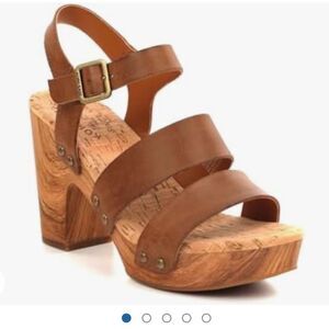 Kork-Ease Tan Leather Platform Buckle Adjustable Sandals Boho Coastal Beach | 10